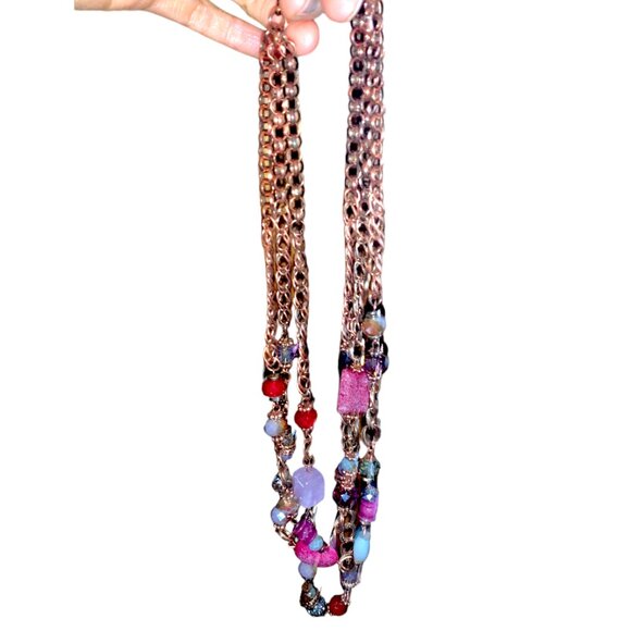 Three Chain Necklace Maroon & Purple Sparkly Assorted Dynamic Beads - Picture 4 of 5